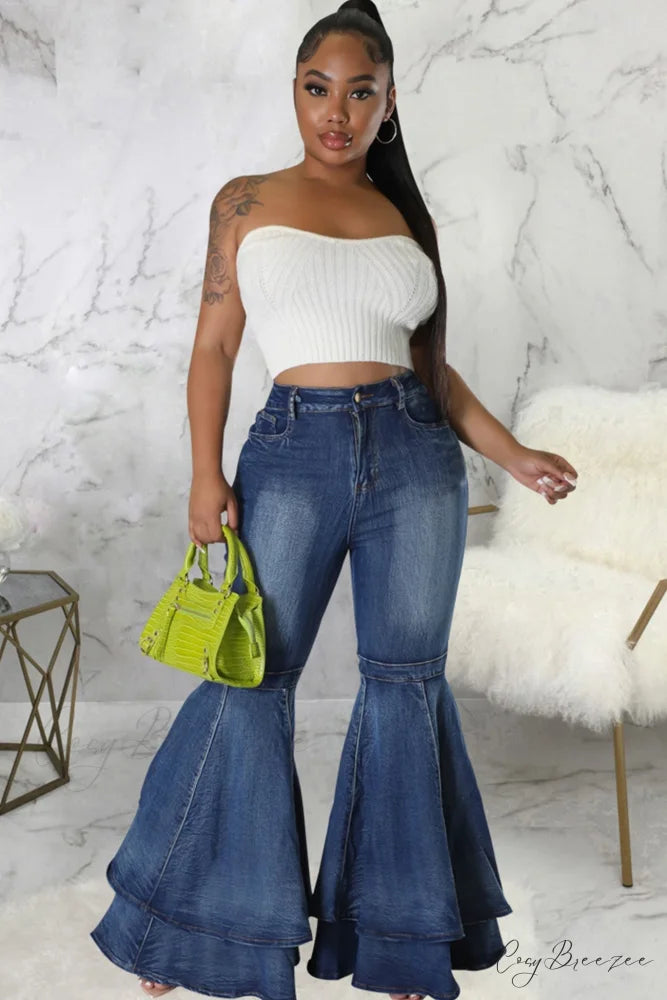 Rise Flares Tiered High Jeans Blue / S
