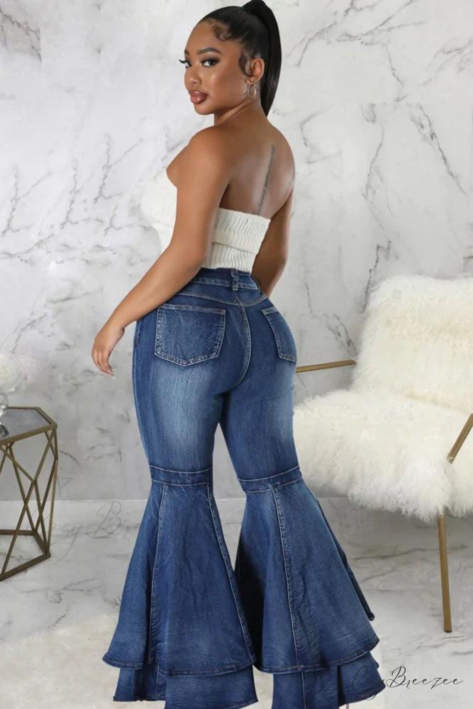 Rise Flares Tiered High Jeans Blue / XL