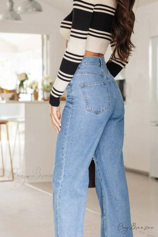Rise High Wide-leg Jeans Blue / 2XL