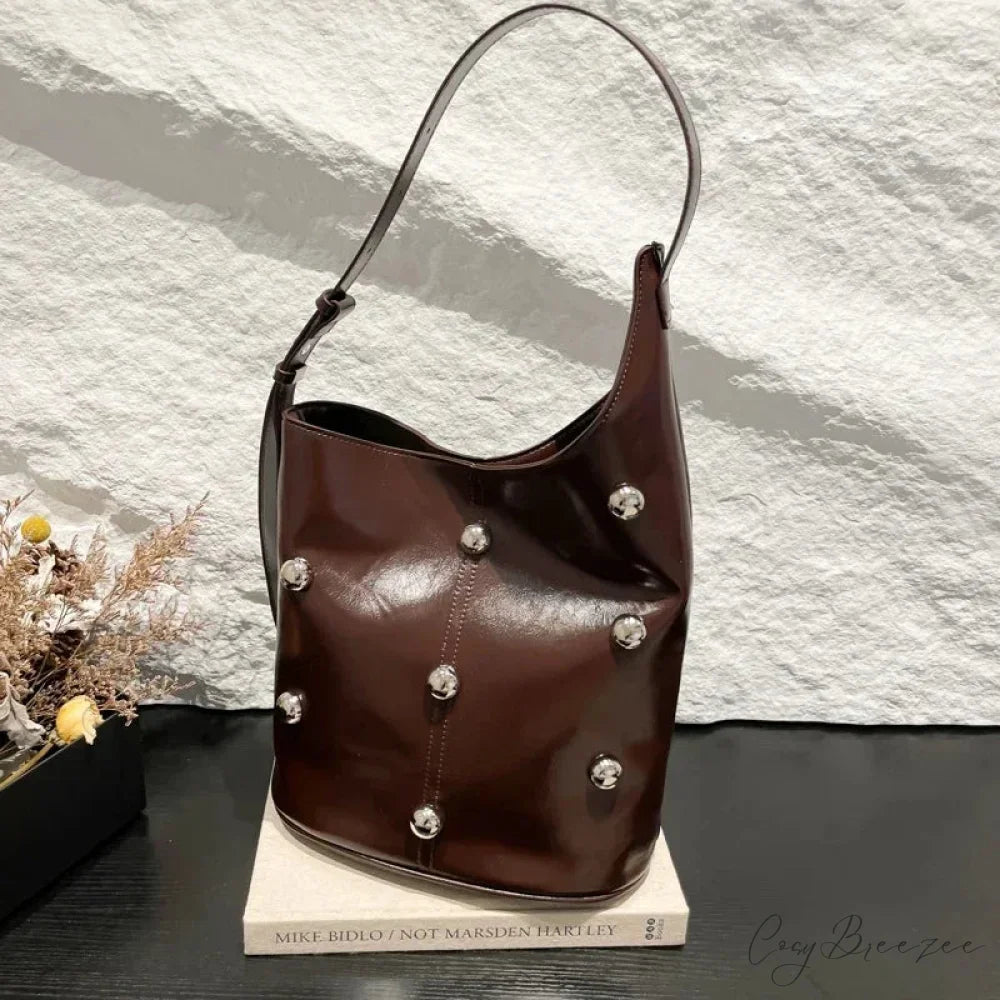 Rivet PU Bucket Shoulder Bag 2025 shoulder-250126