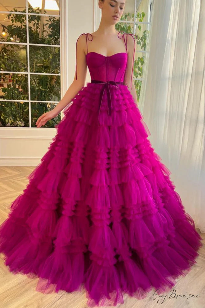 Romantic Evening Graceful Ruffled Maxi Dress Fuchsia / 2