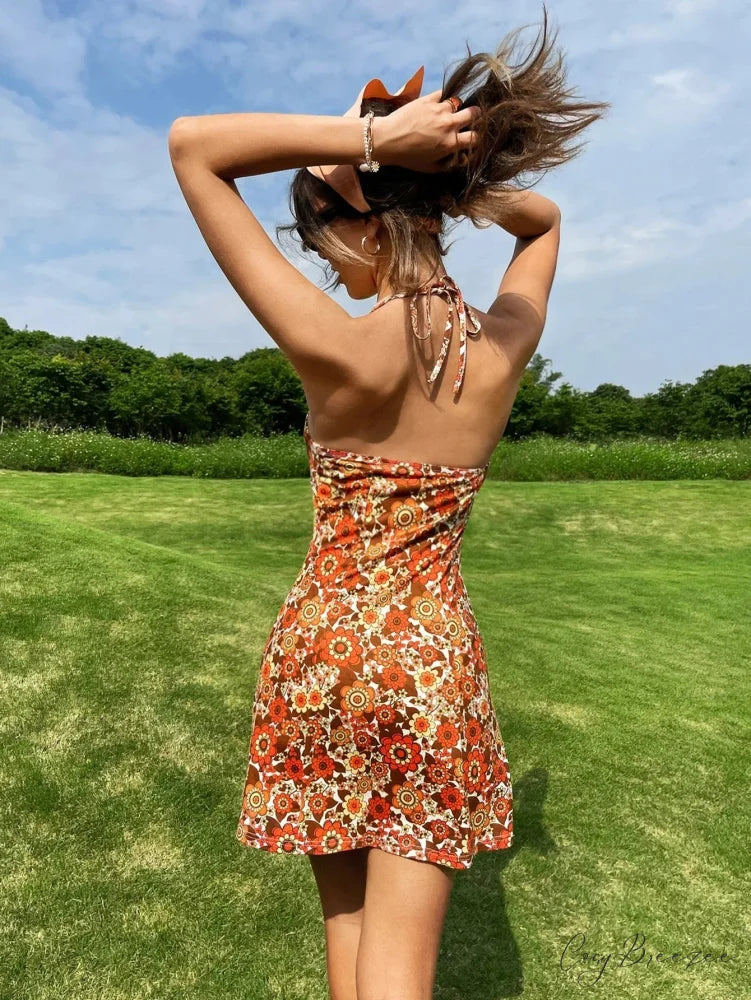Romantic Halter Print Floral Summer Holiday Dress floraldress-250126