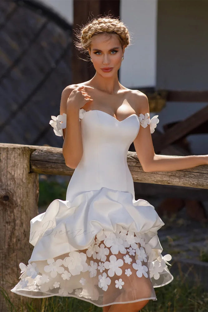 Romantic Stories Graceful Off-the-Shoulder Mini Dress Ivory / 2