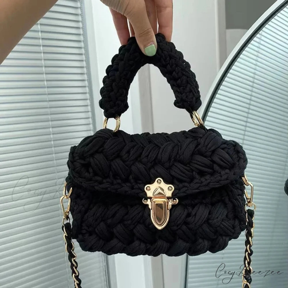 Rope Knitting Designer Crossbody Handbag Black handbag-250126