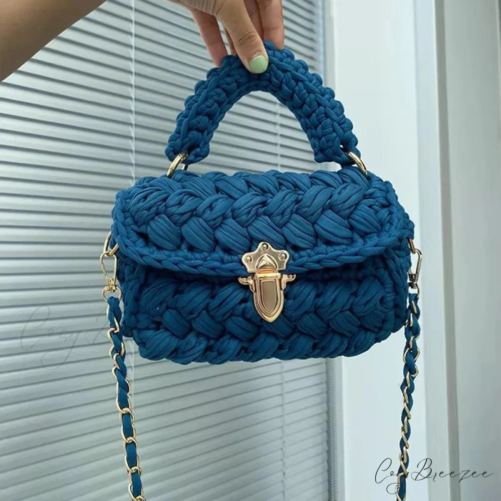 Rope Knitting Designer Crossbody Handbag Blue handbag-250126