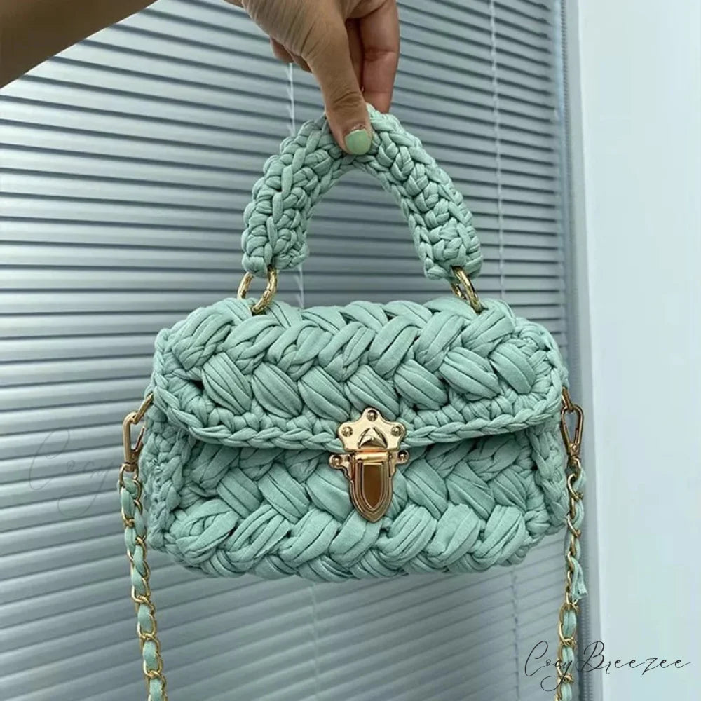 Rope Knitting Designer Crossbody Handbag Green handbag-250126