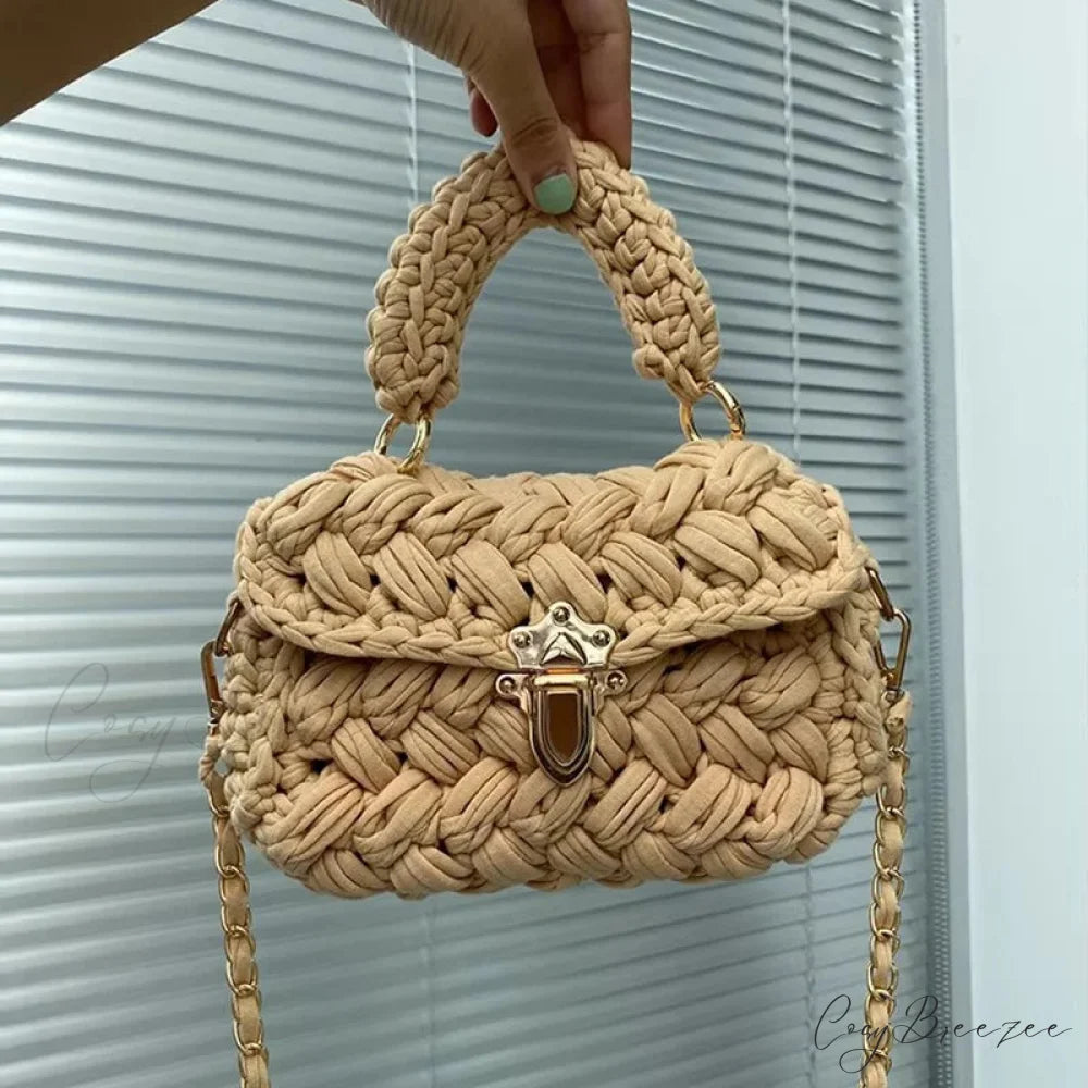 Rope Knitting Designer Crossbody Handbag Khaki handbag-250126