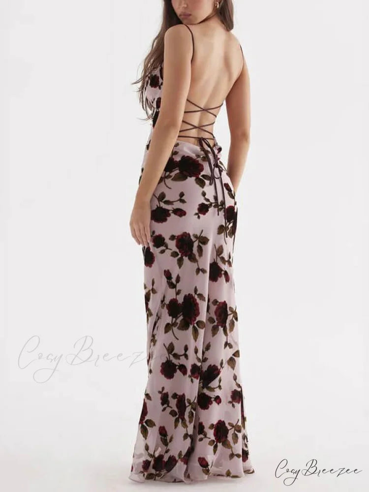 Rose Backless Stylish Maxi Dress