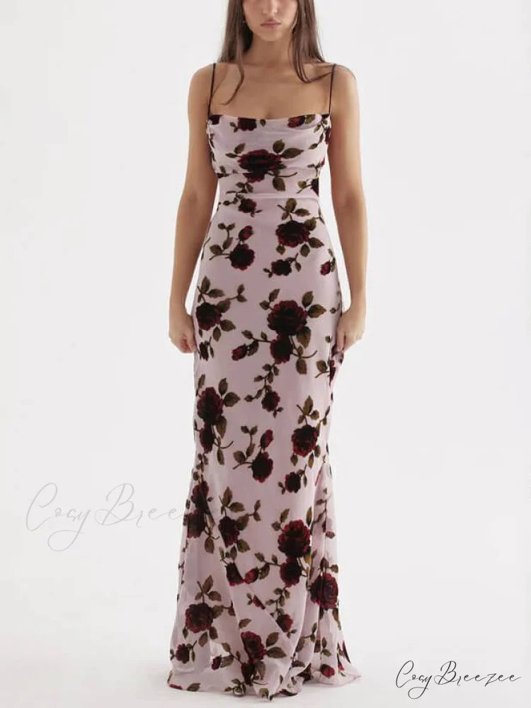 Rose Backless Stylish Maxi Dress