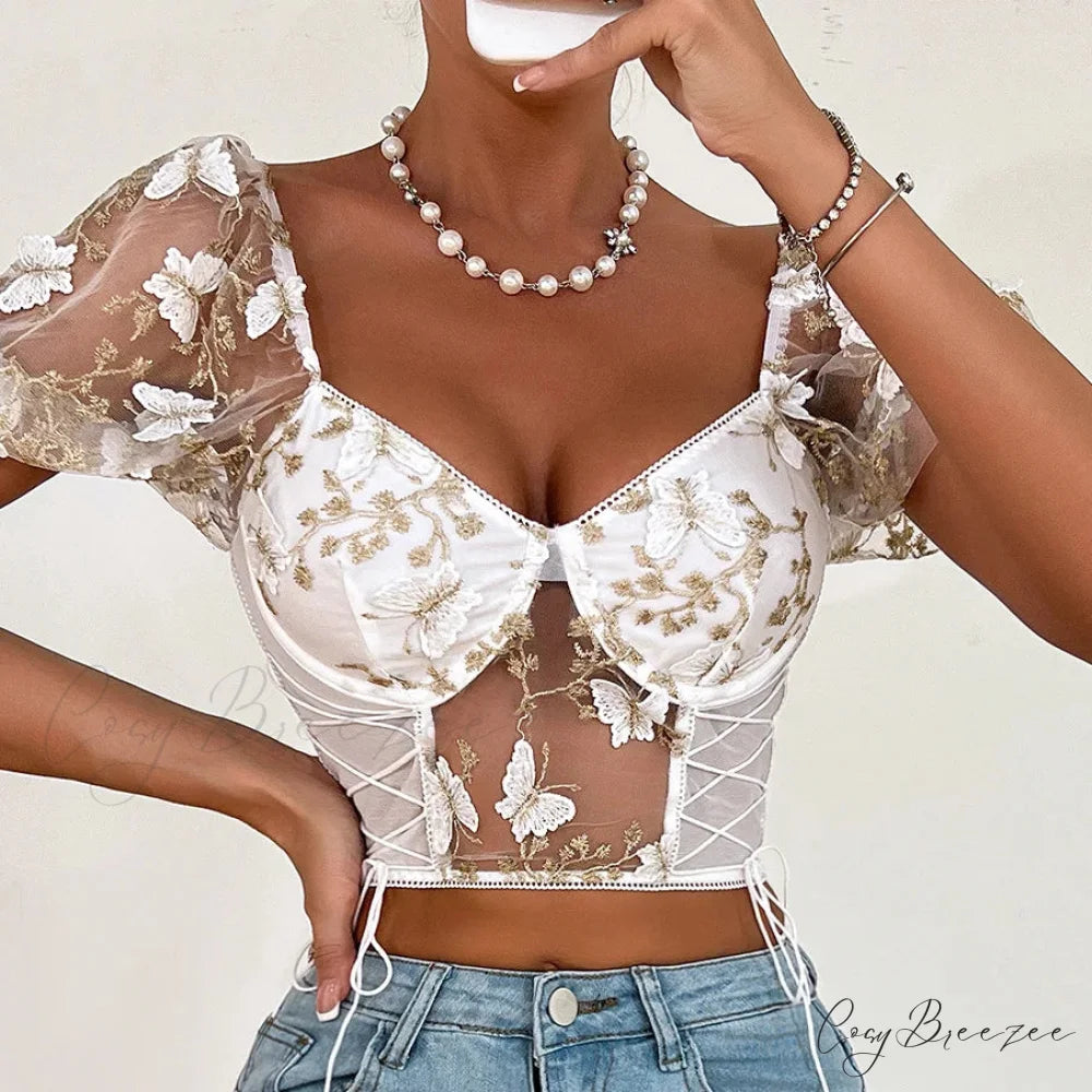 Rose Bandage Off Shoulder Halter Backless Bare Midriff Tube Crop Top White / S croptop-250126