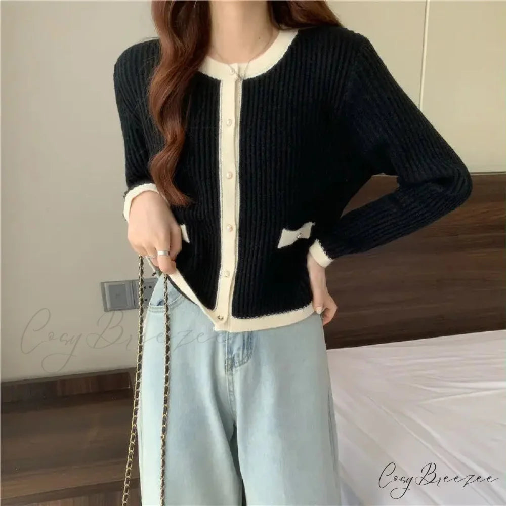 Round Neck Button Fashion Cardigan Black / S cardigans-241228