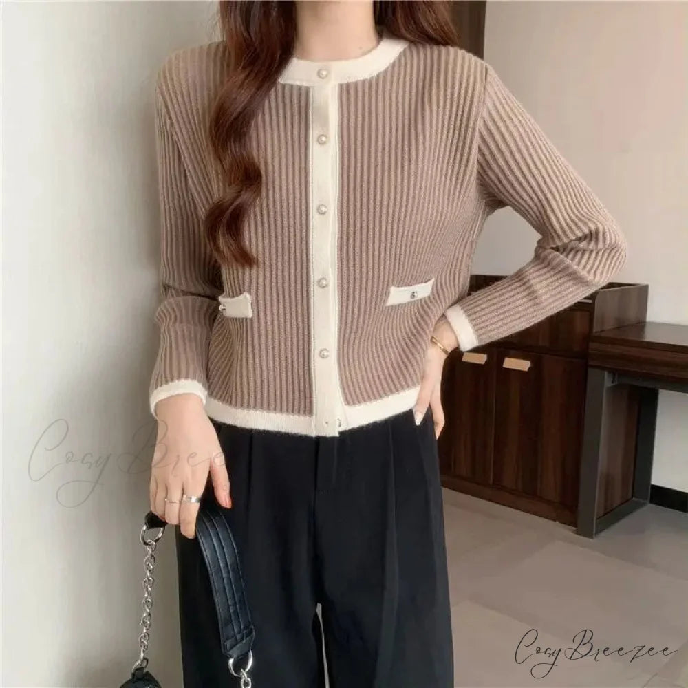 Round Neck Button Fashion Cardigan Khaki / S cardigans-241228