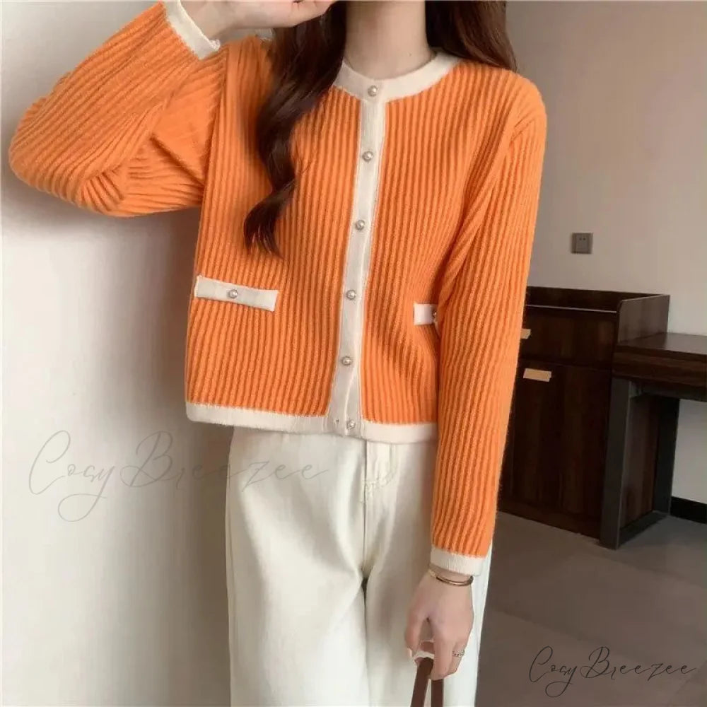 Round Neck Button Fashion Cardigan Orange / S cardigans-241228