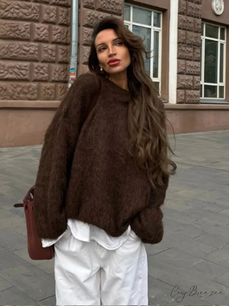 Round Neck Cashmere Vintage Sweater Brown / S swraters-241228