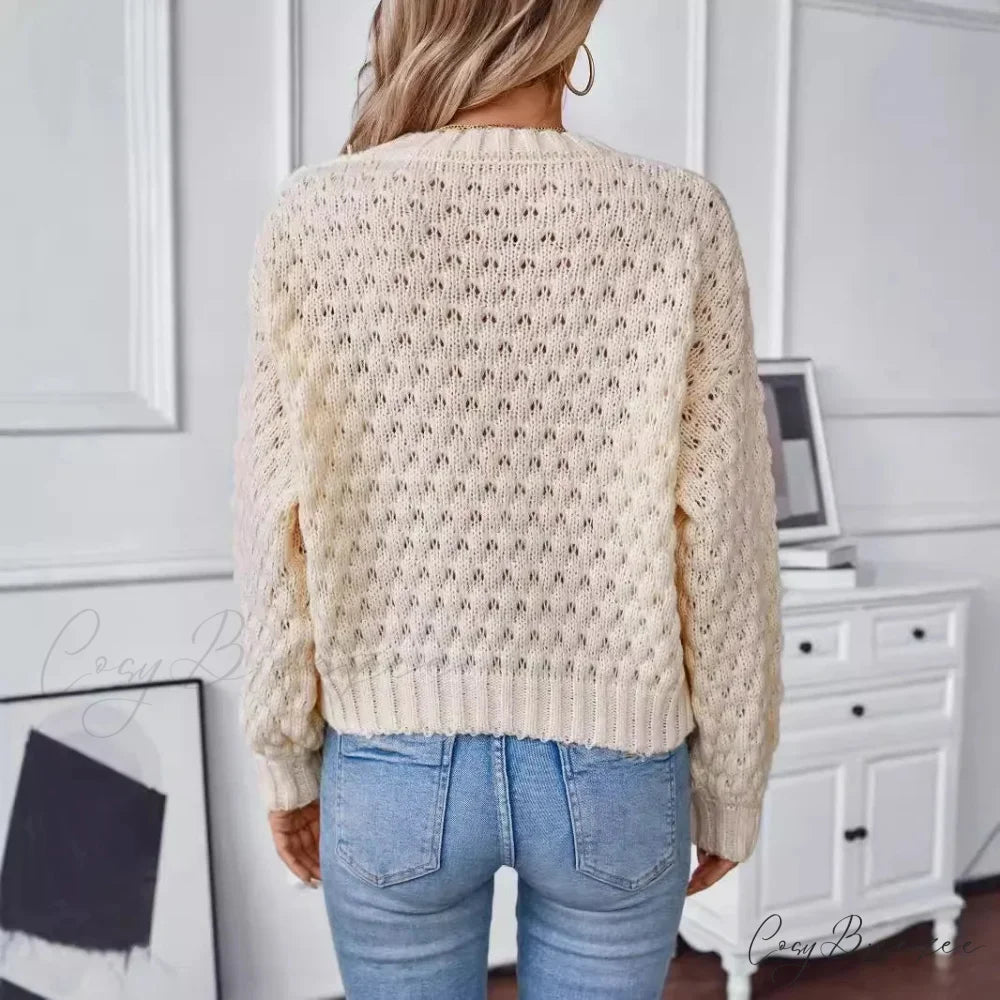 Round Neck Cutout Sweater swraters-241228
