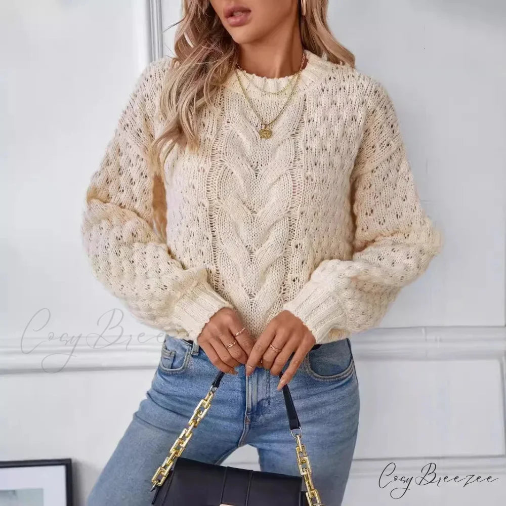 Round Neck Cutout Sweater swraters-241228