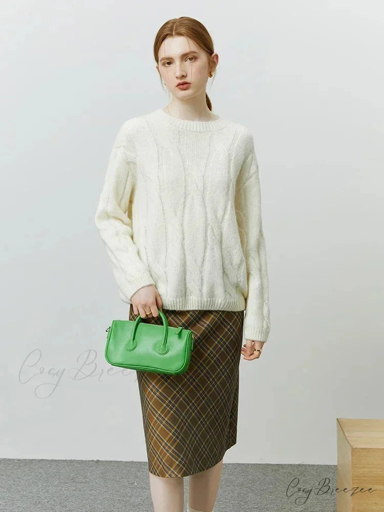 Round Neck Twisted Mohair Casual Solid Full Sleeve Christmas Sweater