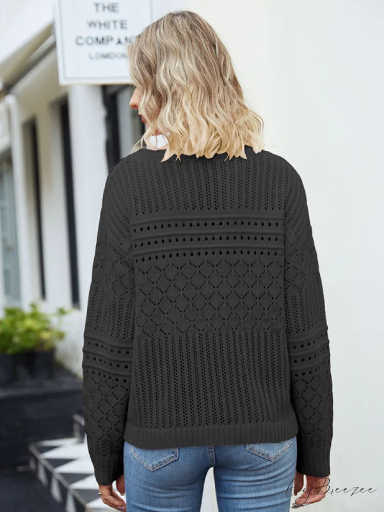 Round Women’s Diamond Pullover Neck Hollow Sweater