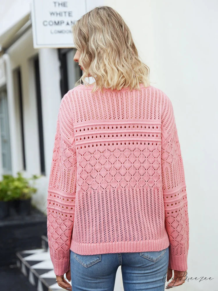 Round Women’s Diamond Pullover Neck Hollow Sweater