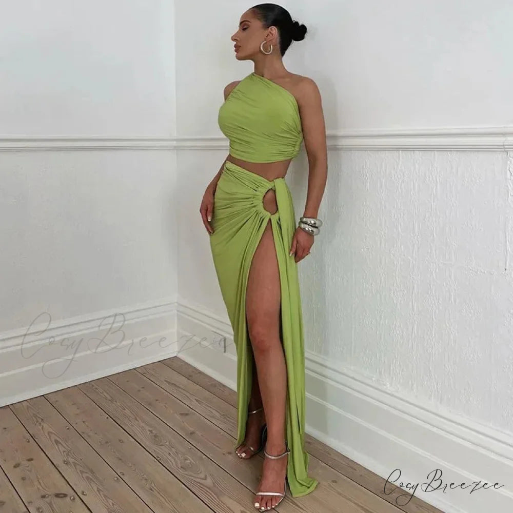 Ruched High Rise Maxi Dress Green / S