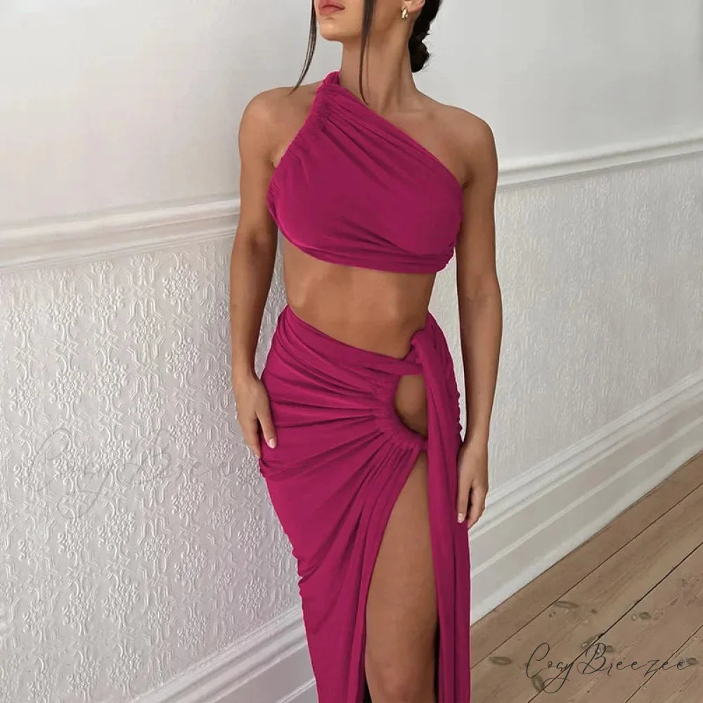 Ruched High Rise Maxi Dress Pink / S