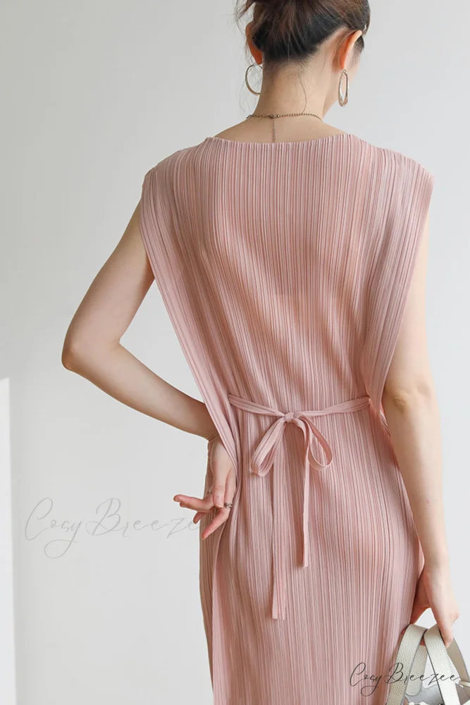 Ruched Lace-Up Midi Dress