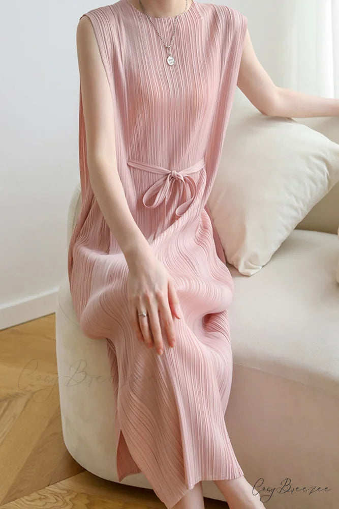 Ruched Lace-Up Midi Dress
