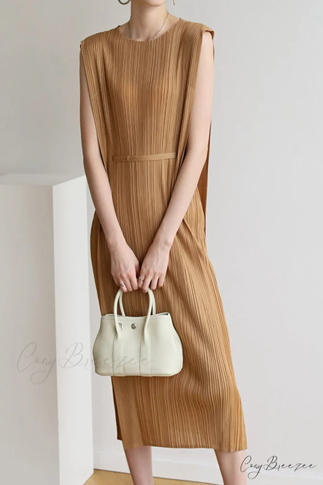 Ruched Lace-Up Midi Dress Brown / One Size