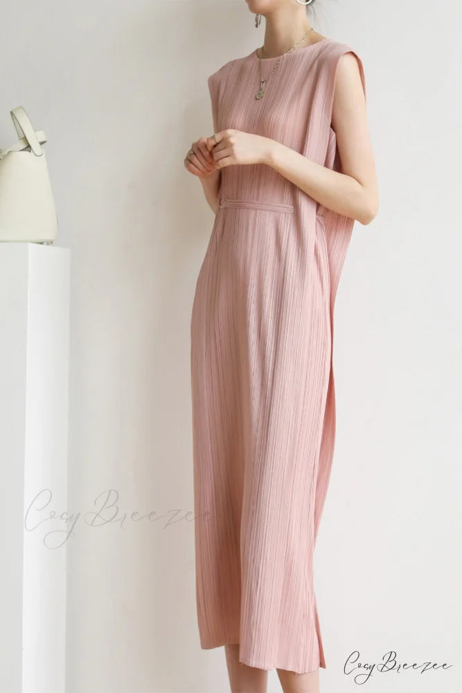 Ruched Lace-Up Midi Dress Pink / One Size