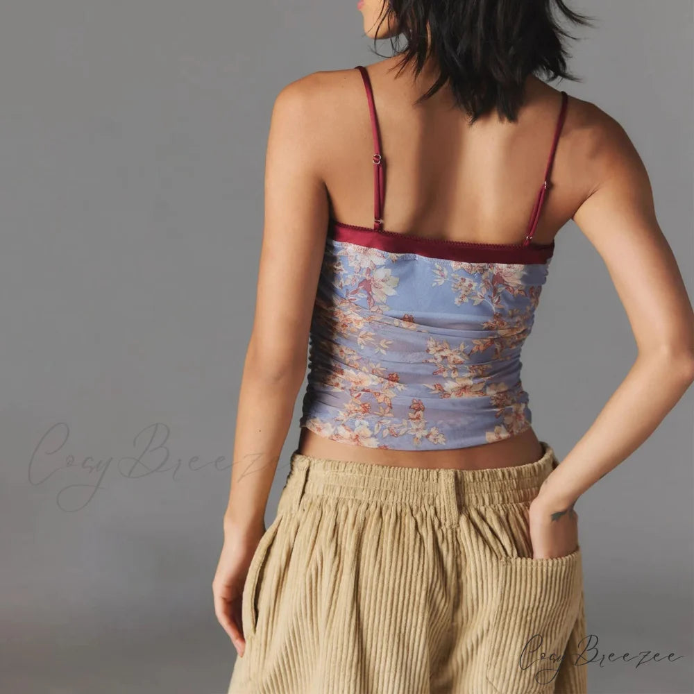 Ruched Spaghetti Strap Crop Top croptop-250223