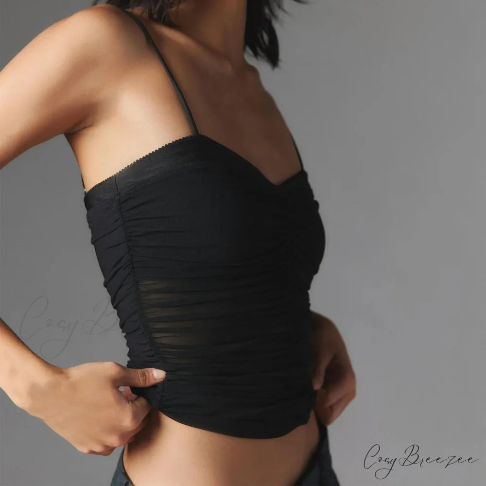 Ruched Spaghetti Strap Crop Top croptop-250223