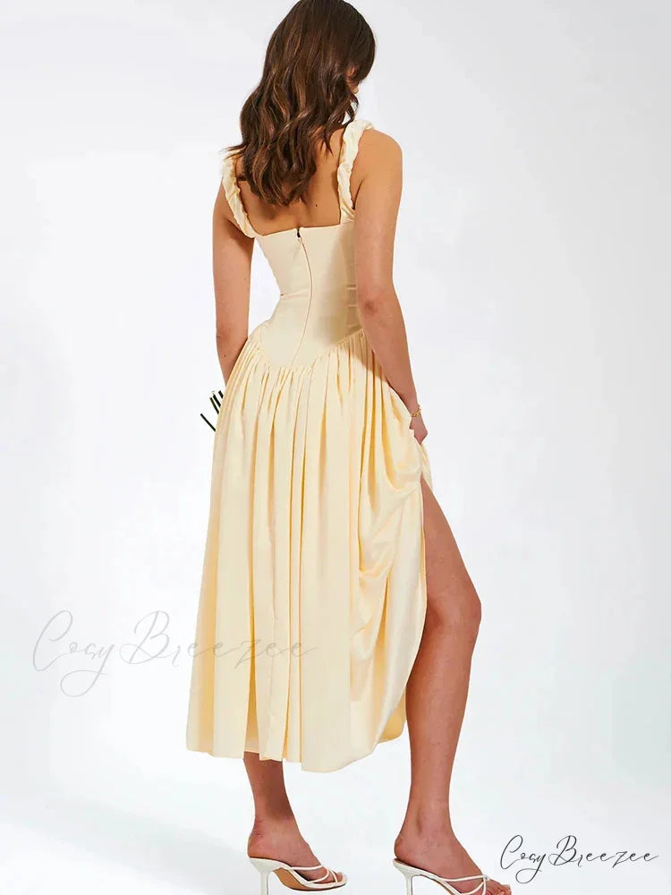 Ruched Strap Stylish Frill Maxi Dress