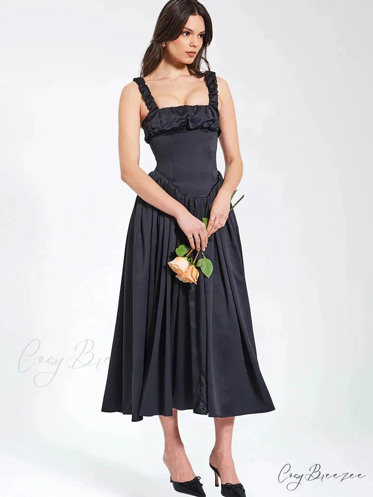 Ruched Strap Stylish Frill Maxi Dress