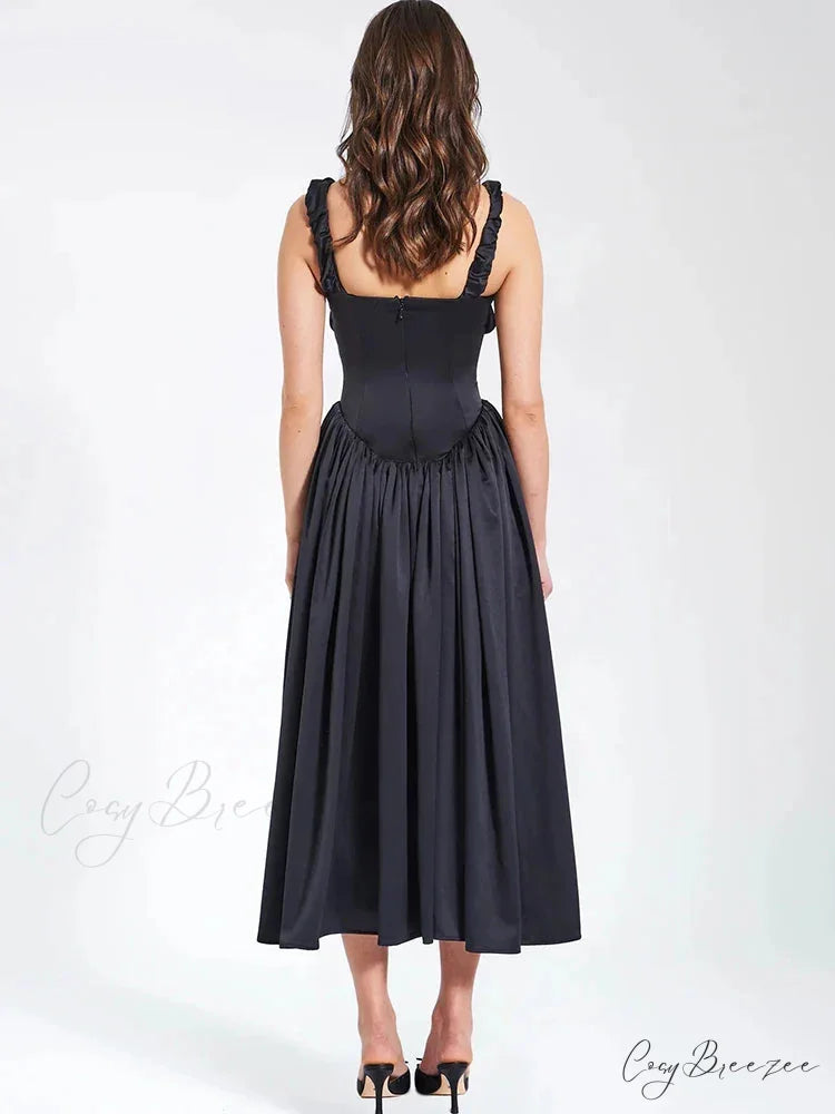 Ruched Strap Stylish Frill Maxi Dress