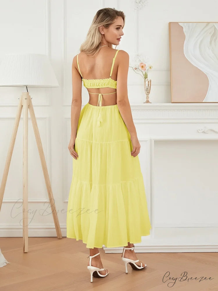 Ruched Tie-Up Stylish Strappy Maxi Dress