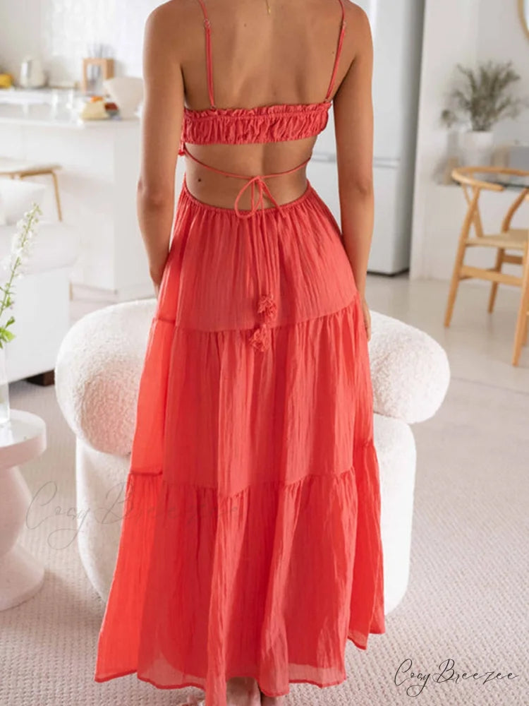 Ruched Tie-Up Stylish Strappy Maxi Dress