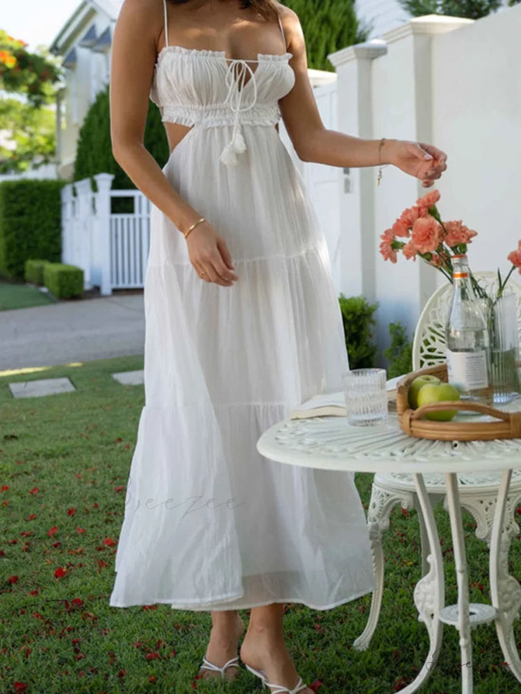 Ruched Tie-Up Stylish Strappy Maxi Dress