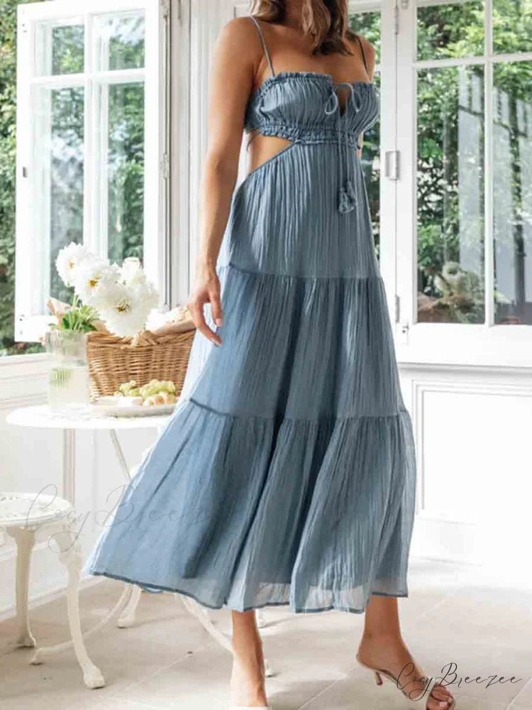 Ruched Tie-Up Stylish Strappy Maxi Dress