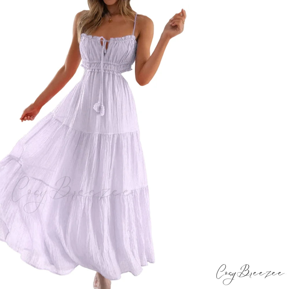 Ruched Tie-Up Stylish Strappy Maxi Dress Purple / S