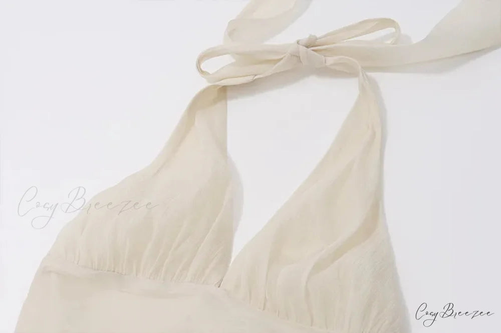 Ruched V-neck Bralette And Graceful Frill Mini Skirt Set
