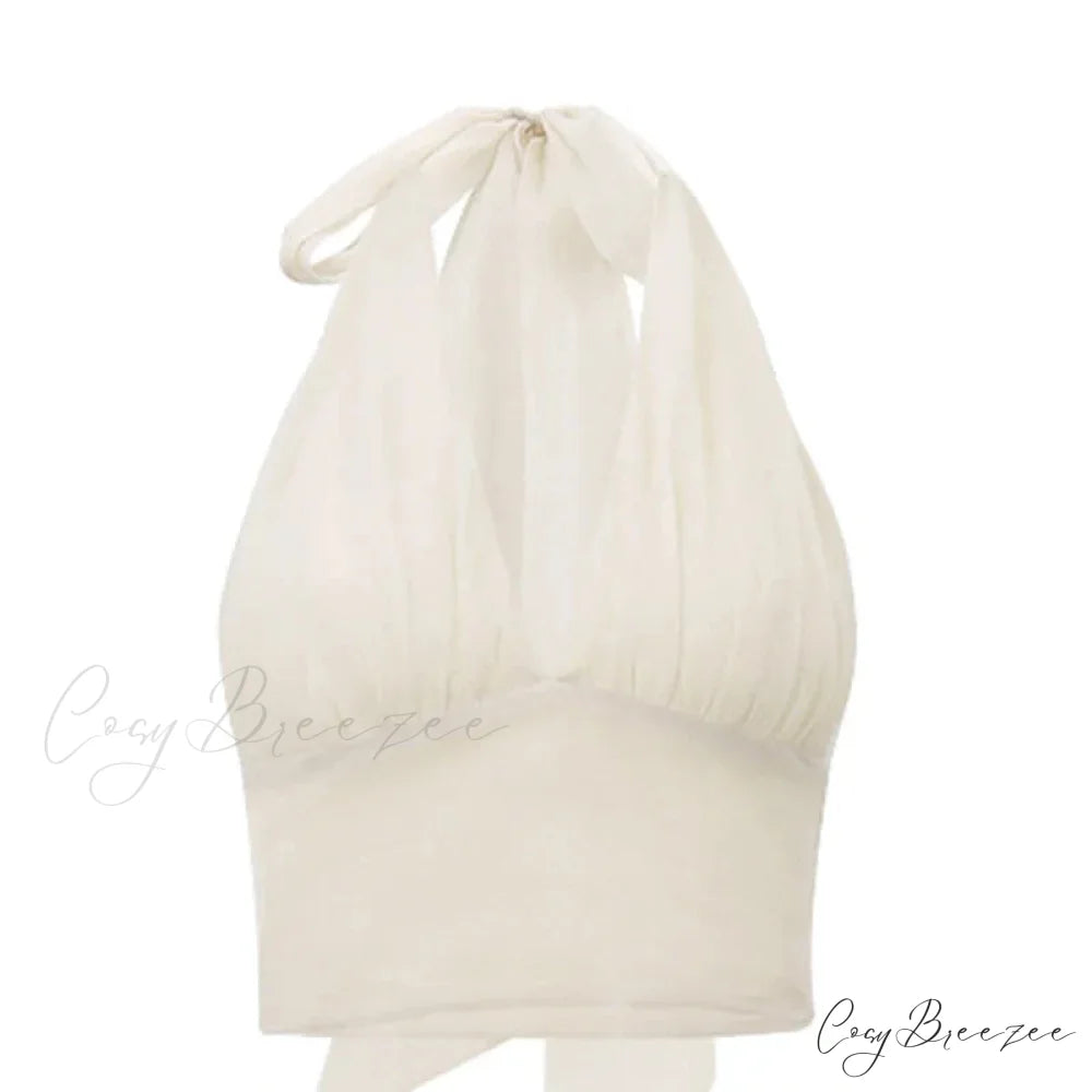 Ruched V-neck Bralette And Graceful Frill Mini Skirt Set Top / L