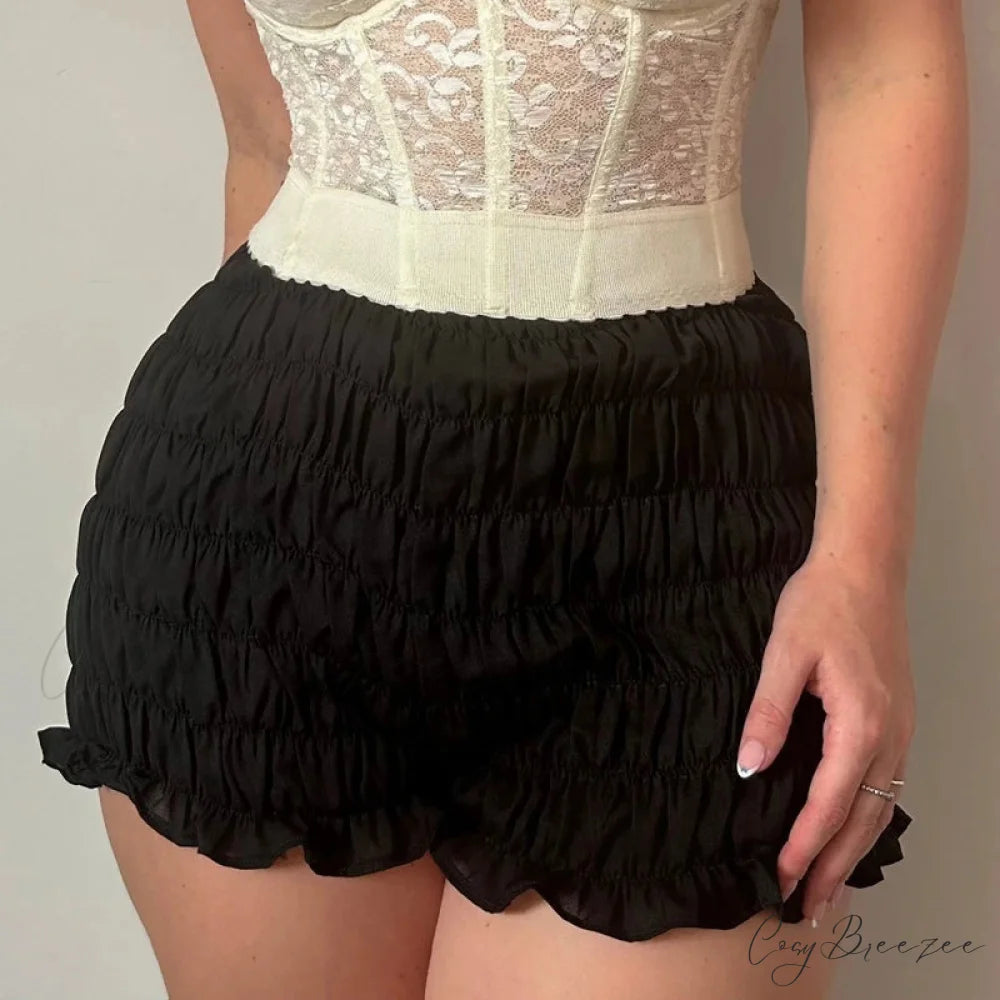 Ruched Wrap Bodycon Micro Shorts Black / S short-250223