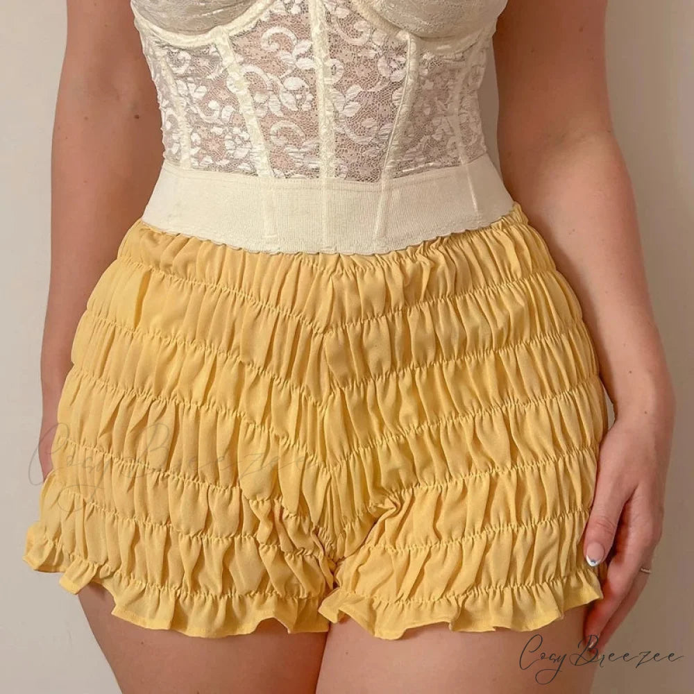 Ruched Wrap Bodycon Micro Shorts Yellow / S short-250223