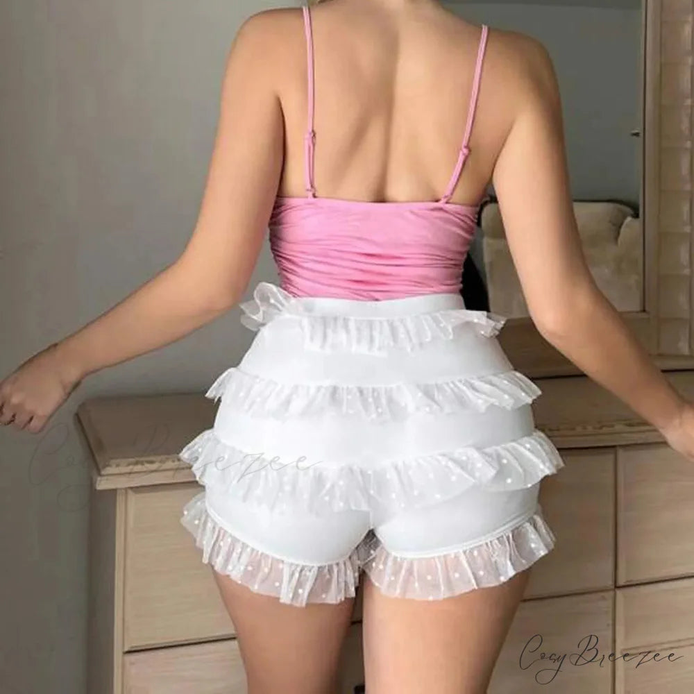 Ruffle Frilly Lace High-Waist Shorts short-250223