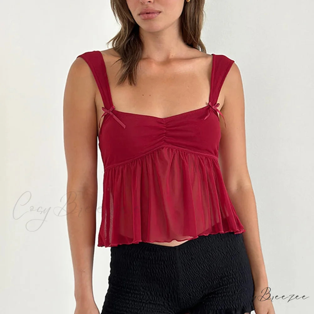 Ruffle Hem Sheer Mesh Crop Top croptop-250223