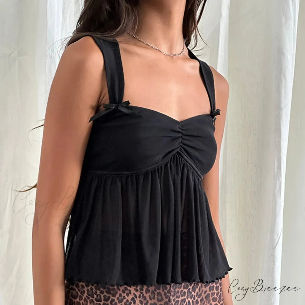 Ruffle Hem Sheer Mesh Crop Top croptop-250223