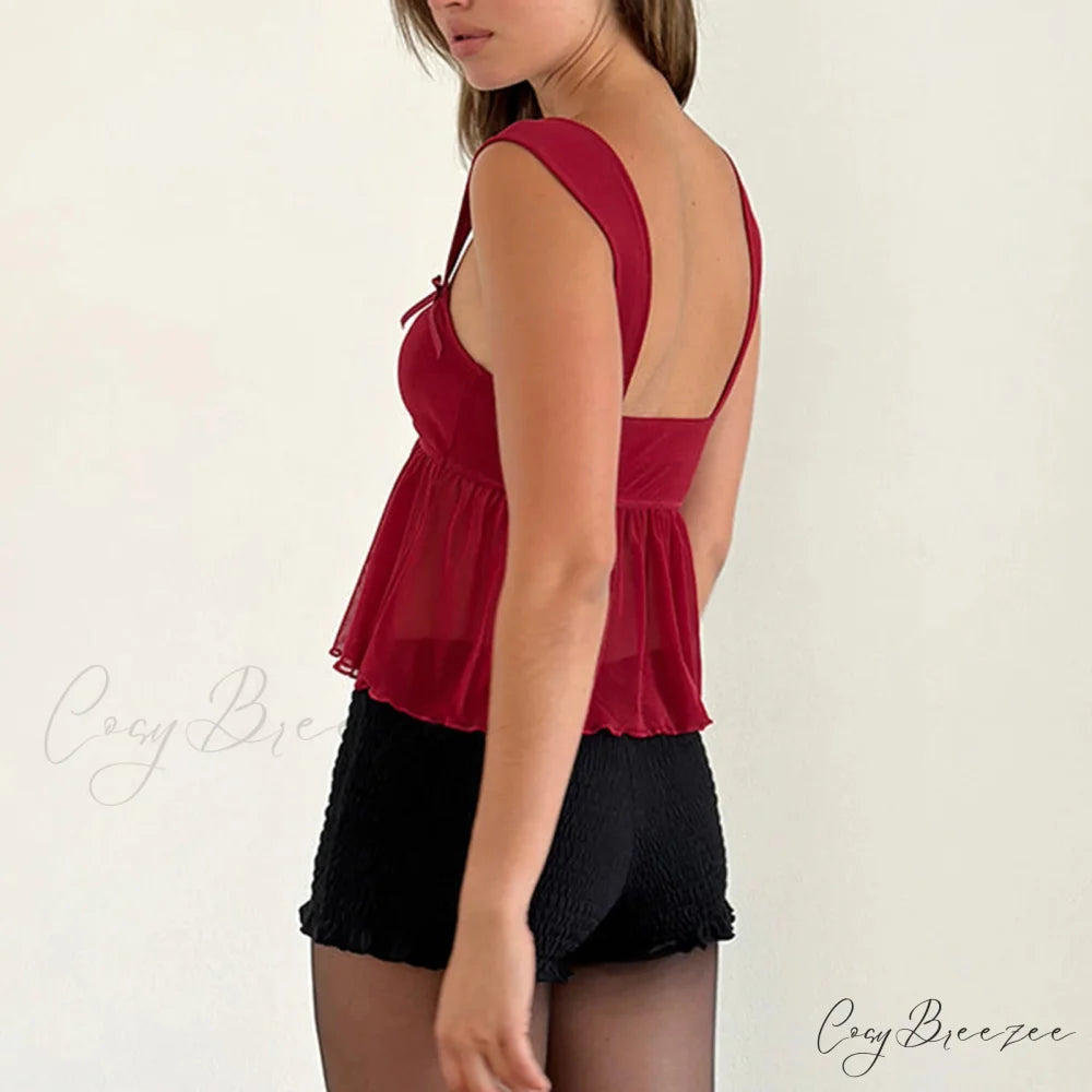 Ruffle Hem Sheer Mesh Crop Top croptop-250223
