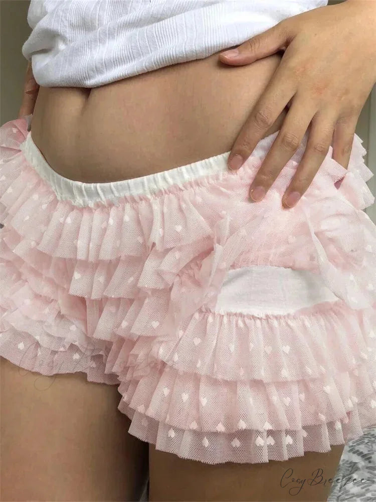 Ruffle Layered Elastic Waist Shorts short-250223
