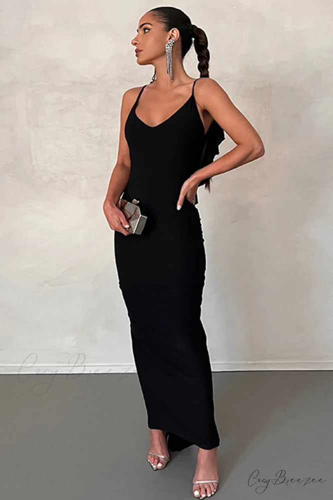 Ruffle Ruched Cami Dress Black / L