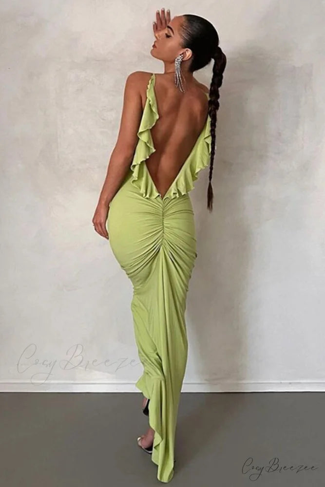 Ruffle Ruched Cami Dress Green / S